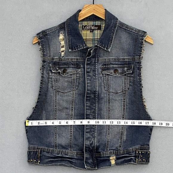Vintage Gold Mine Women Jacket L Denim Vest Eagle Embroidered Stud Western Biker - Picture 12 of 16